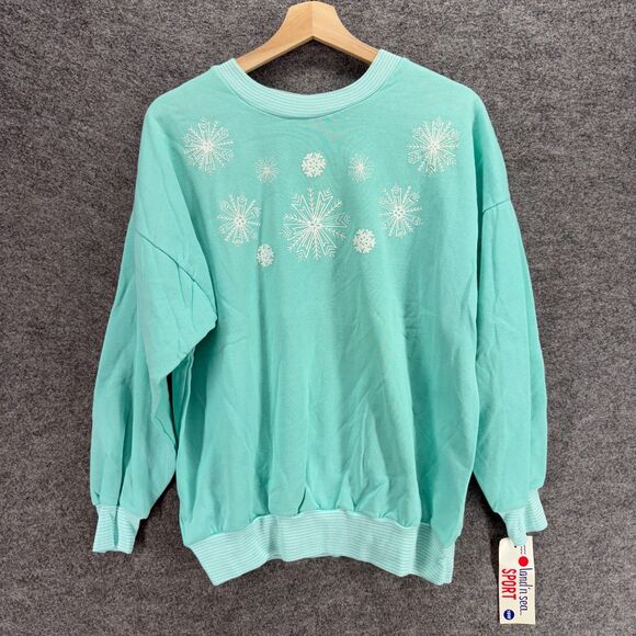 Land'n Sea Sweaters - New Land'n Sea Sweatshirt Women 18W Plus Blue Snowflake Fleece Long Sleeve